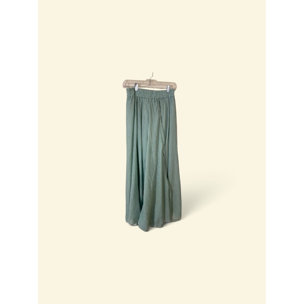 Sage Green Flowy Maxi Skirt L Elastic Waist Coastal Boho Cottagecore Lined